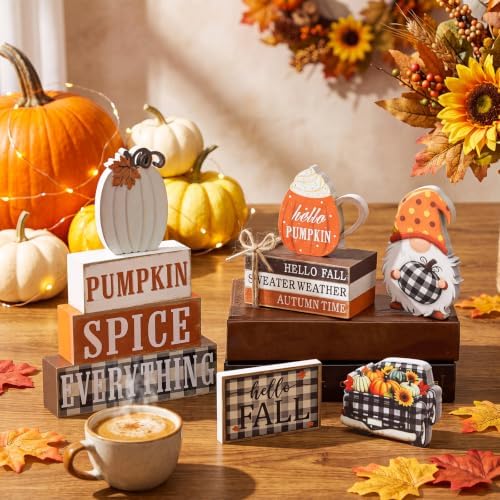 11 Pcs Fall Wooden Table Decorations Pumpkin Tiered Tray Decor - Image 6