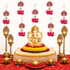 Lotus Hanging Wall Decor for Diwali, Home, Pooja, Temple, Festival Set of 6 by DIYANA+IMPEX