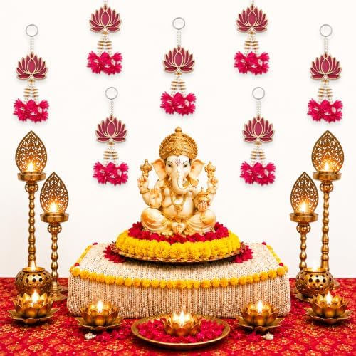 Lotus Hanging Wall Decor for Diwali, Home, Pooja, Temple, Festival Set of 6 by DIYANA+IMPEX
