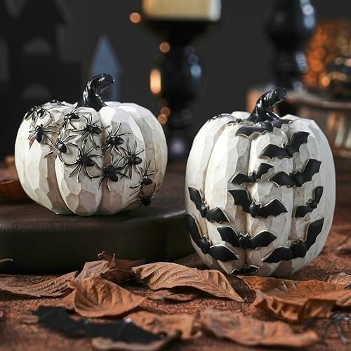 FESTGLOX Black and White Pumpkins with Bats for Halloween Indoor Decor by FESTGLOX