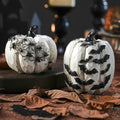 FESTGLOX Black and White Pumpkins with Bats for Halloween Indoor Decor by FESTGLOX