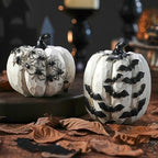 FESTGLOX Black and White Pumpkins with Bats for Halloween Indoor Decor by FESTGLOX