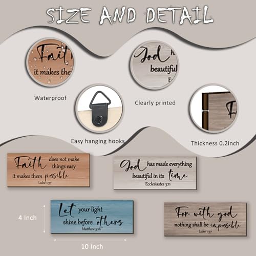 4 Pieces Christian Bible Verses Wall Decor Religious Prayer Wall Art Wooden Bathroom Decor Farmhouse Religious Gifts for Women Office Home Bedroom Bathroom Living Room(Farmhouse 10x4 In) - Image 4