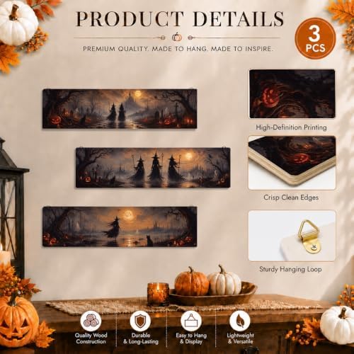 Rustic Halloween Decor, 3 Pcs Halloween Hanging Signs, Entryway Decor Wall - Image 3