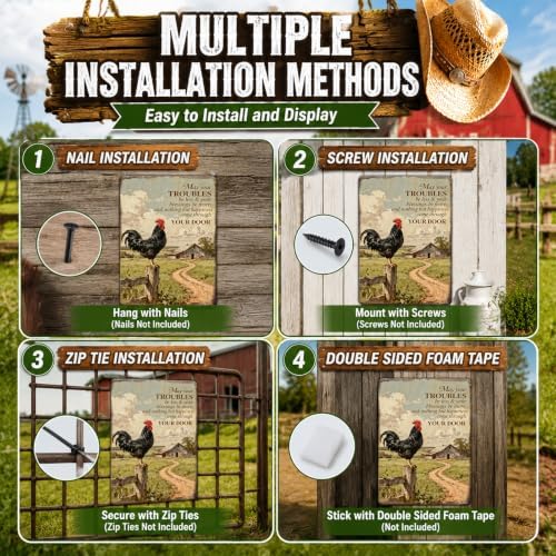 Rooster Kitchen Decor Metal Chicken Signs Farmhouse Rooster Crowing Sign Farm Fence Chicken Coop Decor for Home Garden Fence Patio Farmhouse 16x12 Inch - Image 4