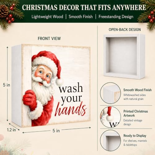 Christmas Bathroom Decor Funny Santa Wash Your Hands Wood Box Sign - Image 4