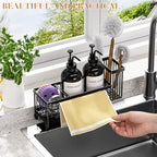 Kitchen Soap Dispenser Set with Sponge Holder and Towel Rack, 17OZ Glass Bottle, Hand and Dish Soap Dispenser Set, Non-Slip Silicone Pad, Brush Holder, Kitchen Sink Caddy Organizer Countertop (Black) - Image 4