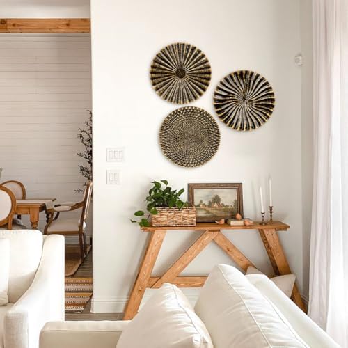 Briful 12" Wall Décor Pack of 3 Metal Gold & Black Washed Starbursts Radial Plate Wall Art Modern Accent Hanging Wall Decorations For Home Office Bedroom Or Living Room Wall Sculptures - Image 4