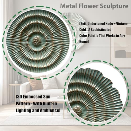 Metal Wall Sculpture, 10'' Round Textured Radiant Sunburst Wall Decor - Image 3