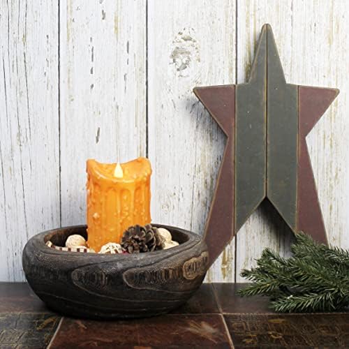 CVHOMEDECO. Primitives Solid Wood Functional and Collectible Bowl Vintage Round Hand Carved Wooden Bowl Rustic Treenware Artworks for Serving Nuts Snacks Fruits or Accent Decor, 9 Inch - Image 3