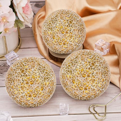 3 Pcs Decorative for Bowls,3.15" Gold Mosaic Glass Balls for Decor - Image 6
