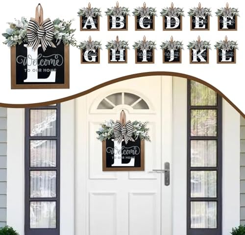 Ultra Large 14'' Last Name All Year Round Front Door Wreath with 26 Initial Letter Welcome Sign All Seasons Eucalyptus Garland and Bow Wreaths for Front Door Porch Farmhouse Decoration (L) - Image 5