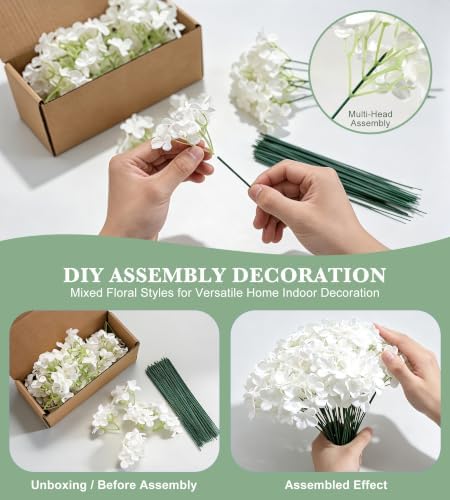 100Pcs White Hydrangea Artificial Flowers Bulk,Faux Silk Hydrangea Flowers - Image 4
