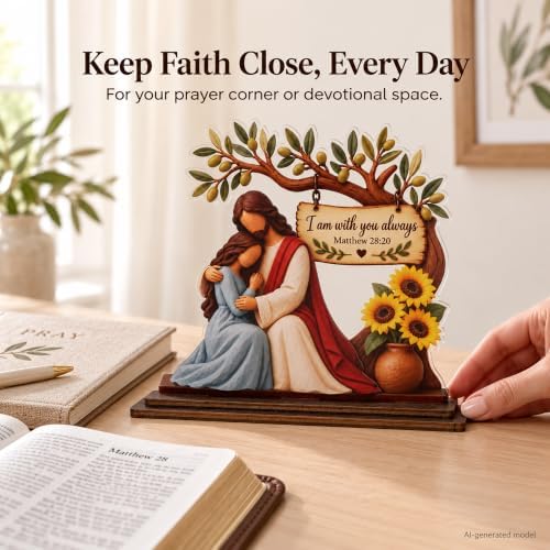 Christian Gifts for Women, Baptism Gifts for Girls, Confirmation Gifts for Girls, Jesus Matthew 28:20 Wood Acrylic Plaque, Inspirational Religious Desk Decor, Bible Verse Shelf Display, Faith Keepsake - Image 4