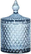 Sizikato Diamond Faceted Crystal Glass Candy Jar with Lid, 18oz Blue Decorative Jar, Nut Jar, Dried Fruit Storage Jar. by Sizikato