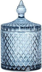 Sizikato Diamond Faceted Crystal Glass Candy Jar with Lid, 18oz Blue Decorative Jar, Nut Jar, Dried Fruit Storage Jar. by Sizikato