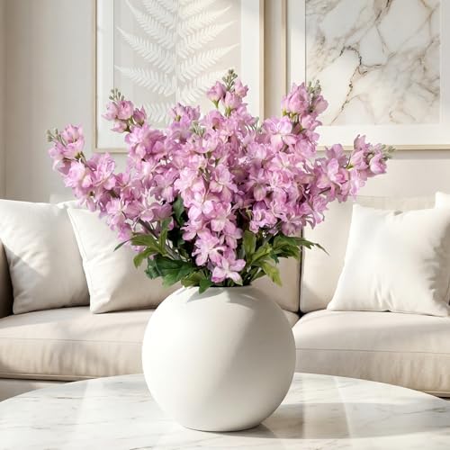 Fake Flowers 23.6” Delphinium Artificial Flowers 8Pcs Silk Flowers with Stems Long Stem Artificial Flowers for Tall Vase Faux Flowers for Indoor Home Decoration Wedding Decoration Centerpiece (Purple) by ENALGRE