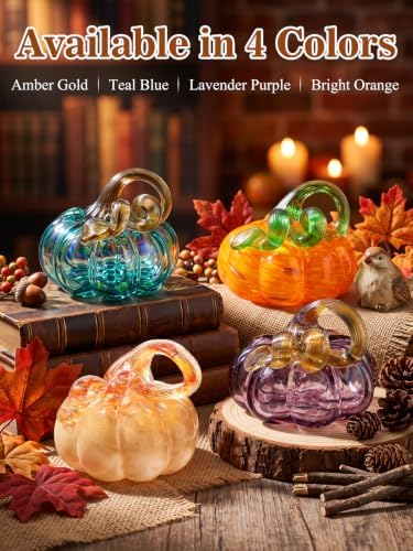 Cosweet 3.5" Handmade Blown Glass Pumpkin for Home Table Mantel Fall Decor - Image 7