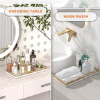 Bathroom Toilet Tank Tray, 13" Wood Toilet Paper Storage Basket Tray Back of Toilet Basket Organizer,Vanity Tray for Perfume Makeup Candle Decor, Gold & White - Image 7