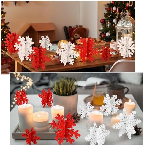 Wenqik 16 Pcs Wooden Snowflake 3D Centerpieces,Red White - Image 2