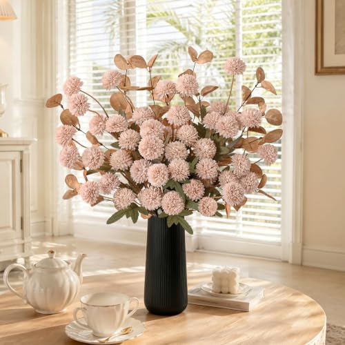 12 Pcs Realistic Fall Flowers Fake Mums with Vase, Full Silk Pompon Bulk - Image 7