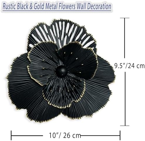 Metal Flower Wall Art Decor, 10'' Black Gold Layer Rustic Floral Sclupture - Image 3