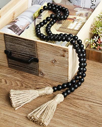 RAMIRABI 58in Wood Bead Garland, Farmhouse Rustic Country Decor, Black - Image 3