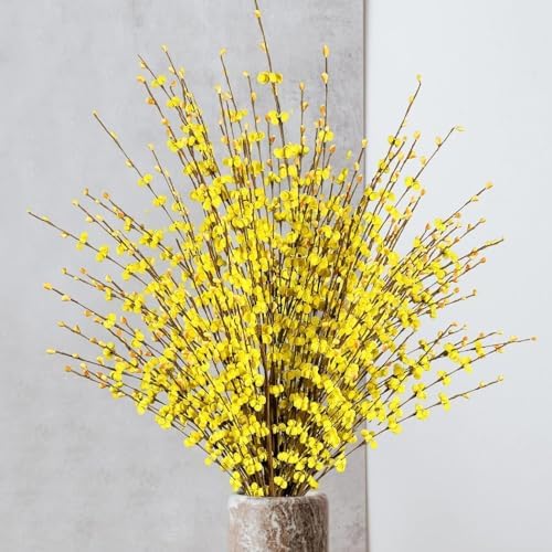 OUKEYI 8 Pcs 29.5“ Long Artificial Jasmine Flowers Tall Fake Flower Bouquet Faux Jasmine Plants Dry Branches for Wedding Home Party Office Party DIY Decor (Yellow), OUKEYI-100882 by OUKEYI