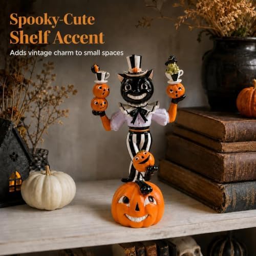 Vintage Halloween Black Cat Pumpkin Figurine, Circus Table Decor - Image 6