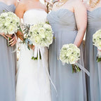 Admired by Nature 4 pcs 9 Stems Faux Hydrangea Rosa Flower Bouquet, Fake Flowers for Bride Bridesmaid, Centerpieces Artificial Flower Arrangement Home Décor, Cream Green - Image 5