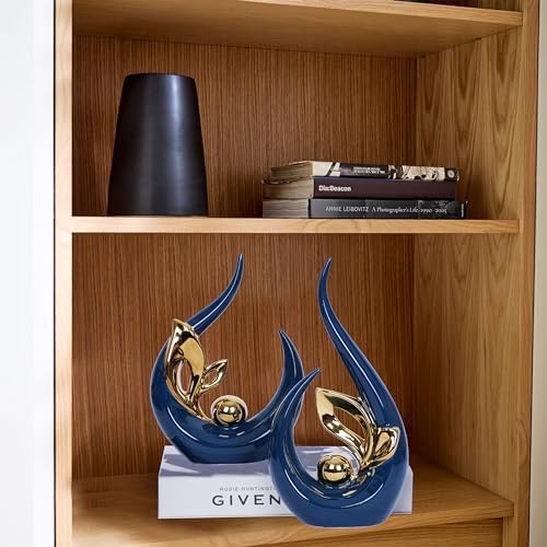 2 PCS Navy Blue Gold Home Decor Accent Ceramic Statue Abstract Sculpture Centerpieces Mid Century Modern Decor for Tables Coffee Table top Decorations for Living Room Desktop Shelf Dining Room Kitchen - Image 5