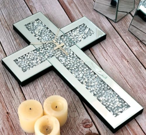 GIMORRTO Cross Wall and Table Decor, Glass Mirrored Surface, Modern Style, Religious Theme, Silver, 15 x 5 Inches, Indoor (15") - Image 4
