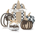 5 Pcs Hello Fall Pumpkin Home Decor Plaid Pumpkin Wooden Table Centerpiece by GlikCeil