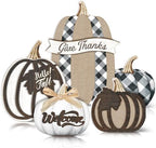5 Pcs Hello Fall Pumpkin Home Decor Plaid Pumpkin Wooden Table Centerpiece by GlikCeil