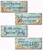 4 Pieces Nautical Wall Decor Ocean Beach Bathroom Decor With Bible Verses Wooden Christian Farmhouse Sign for Home Religious Prayer Wall Art for Living Room Office Bedroom(Nautical,10x4") by Unknown