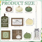 Reallnaive 18 Pcs Fall Tiered Tray Decor, Sage Green Pumpkin Signs - Image 3
