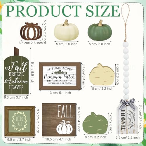 Reallnaive 18 Pcs Fall Tiered Tray Decor, Sage Green Pumpkin Signs - Image 3