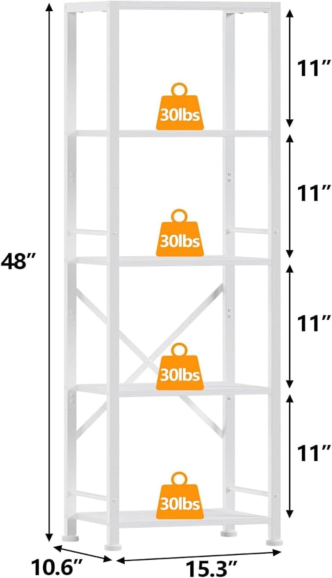Furologee White Bookshelf 5 Tier Bookcase, Tall Narrow Bookshelves, Modern - Image 3
