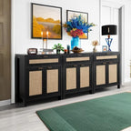 SICOTAS Sideboard Buffet Storage Cabinet Set of 3, Rattan Credenza Buffet Table - Image 6