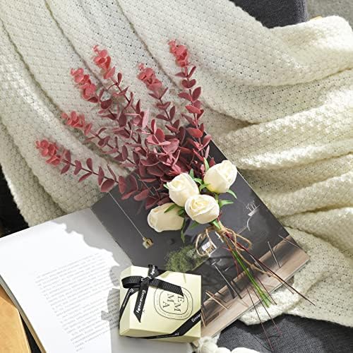 20 PCS 18.5" Artificial Eucalyptus Stems, Real Touch Leaves, Red - Image 5