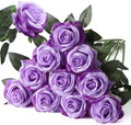 10pcs light Purple Roses Artificial Flowers, Realistic Faux Rose with Stem by Nubry