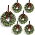 6 Pcs Small Christmas Hanging Wreaths with Artificial Cedar Cypress Pine Greenery Dark Brown Velvet Ribbon Mini Front Door Wreath for Porch Window Cabinet Wall Farmhouse Rustic Christmas Holiday Decor by Unknown