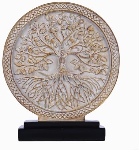 Tree of Life Sculpture, Round Decorative Resin Statue with Tree Relief Design, Modern Tabletop Home Decor Accent for Living Room Shelf, Mantel, Console Table and Office by DOVDOVHomeDecoration