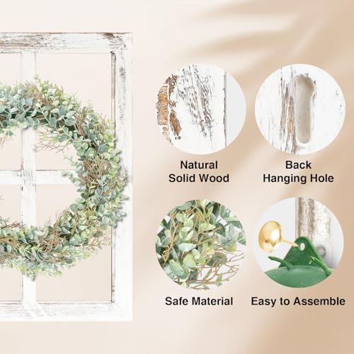 WAKOSAN Rustic Wood Window Frame Wall Decor with Wreath & Arrows - Image 4