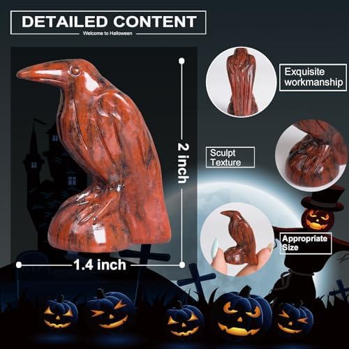 Natural Red Sesame Stone Raven Statue,2 Inch Mystical Crow Sculpture Gothic Home Decor,Spiritual Totem Art Healing Crystal Figurine Witchy Altar Decor Dark Academia Collectible - Image 2