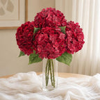 4 Pcs Real Touch Hydrangea Artificial Flowers, 21" Fake Flowers, Dark Red by Yastouay