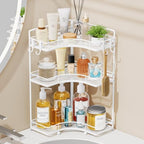 VITVITI 3 Tier Corner Bathroom Counter Organizer, Bathroom Countertop Organizer Storage for Sink, Metal Mesh Makeup Organizer for Vanity Countertop Kitchen with Hooks, White by VITVITI