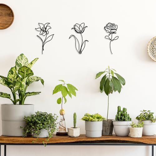 Metal Flowers Wall Art Set of 3, Farmhouse Minimalist Home Decoration - Image 5