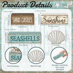 Yuntau 4 Pcs Summer Decorations for Home Beach Block Sign Seashell Display - Image 4