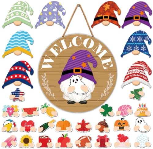 Interchangeable Gnome Welcome Sign Fall Porch Decoration by Unknown